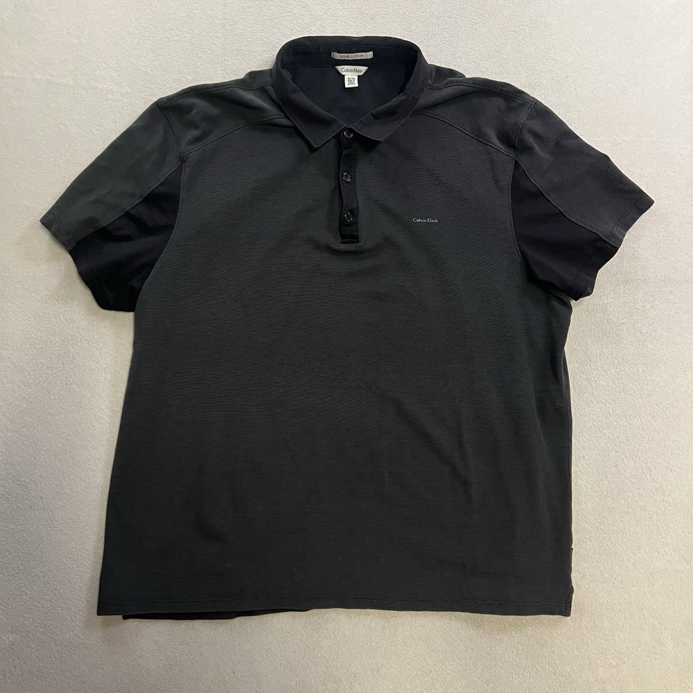 Calvin Klein Solid Liquid Cotton Polo Shirt Men's Size XL Dark Gray Black
